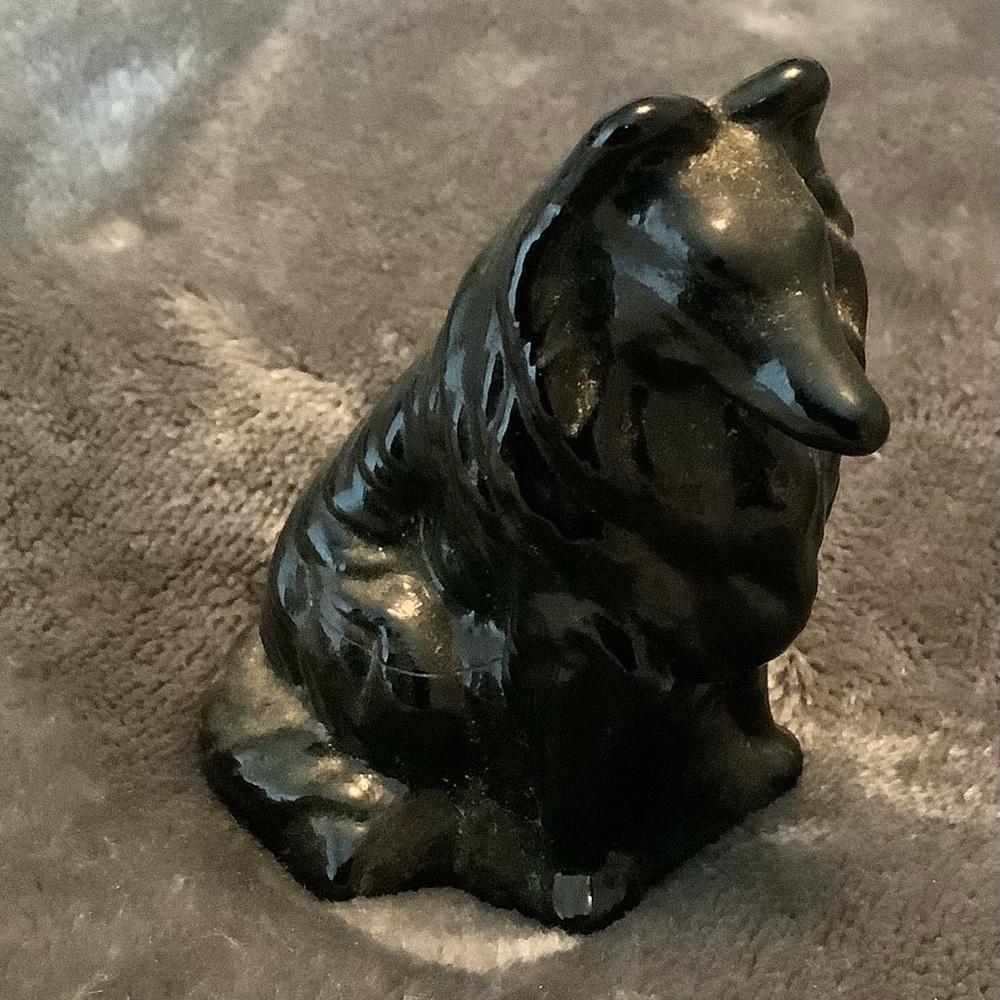 Moser “Black Amethyst” 3” Elegant Black Collie Figurine
